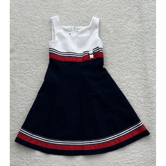 Bonnie Jean Other - Girls Bonnie Jean Nautical Dress Red White Blue Stripes Bow Size 5 Sailor USA